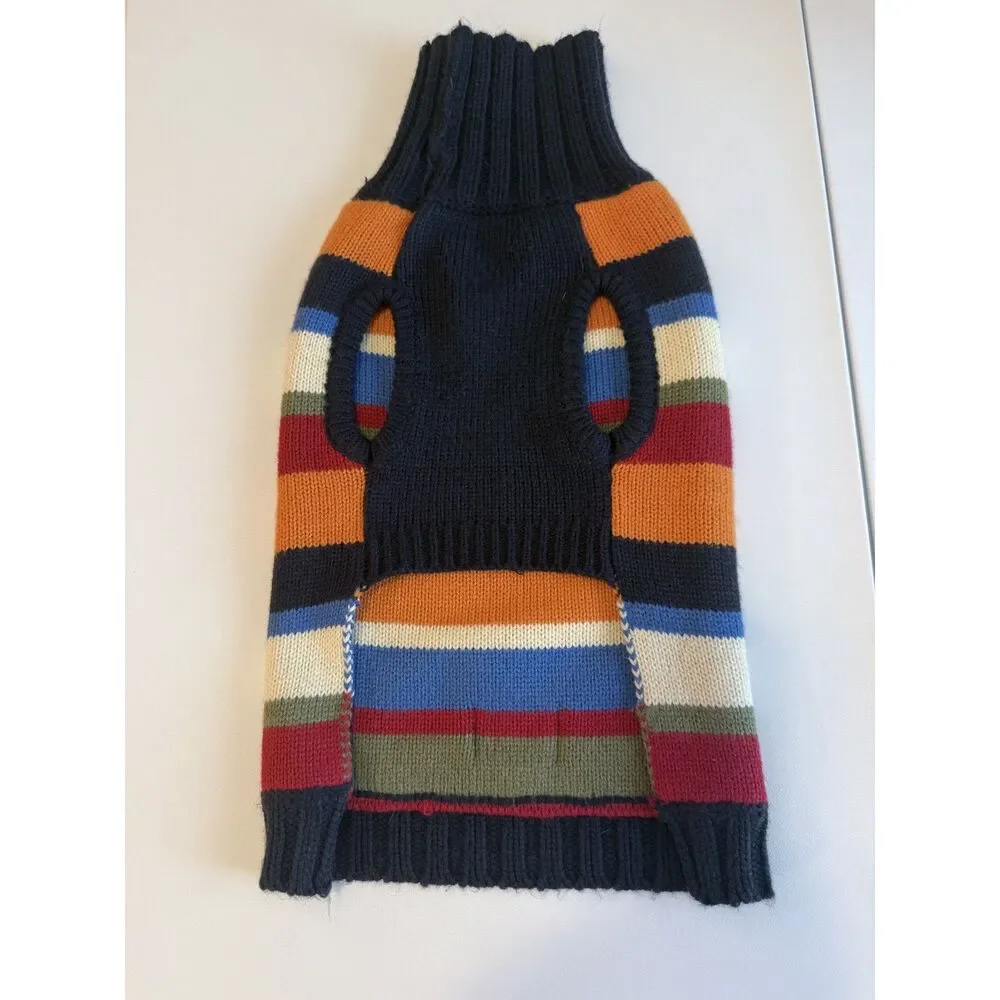 Fabventure Dog Sweater Medium Striped Turtleneck Knit Leash Hole Cabin Outdoor